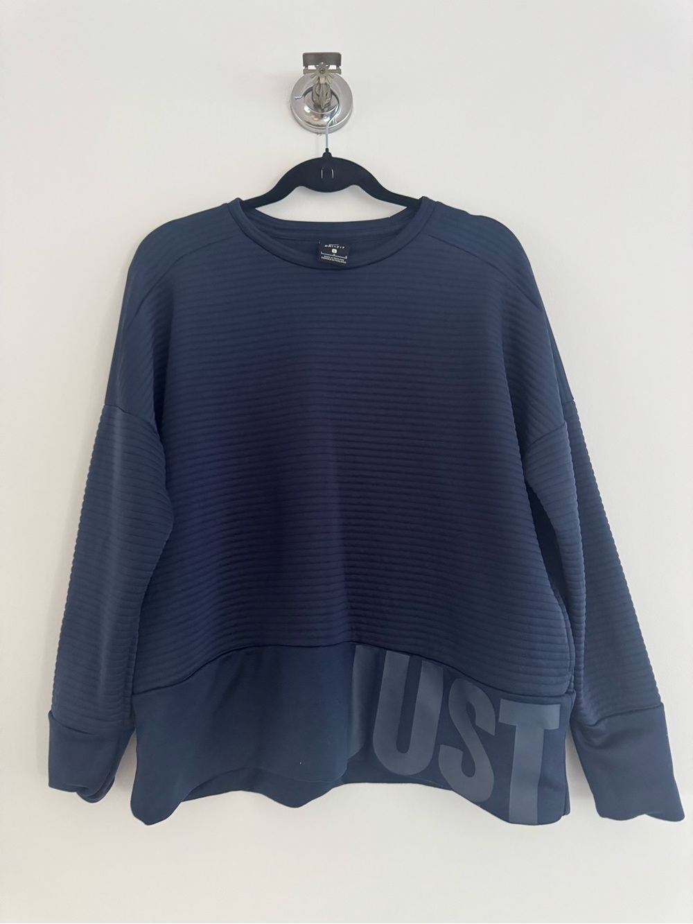 Nike Navy Ribbed Crewneck Sweatshirt with 'JUST' Hem Accent